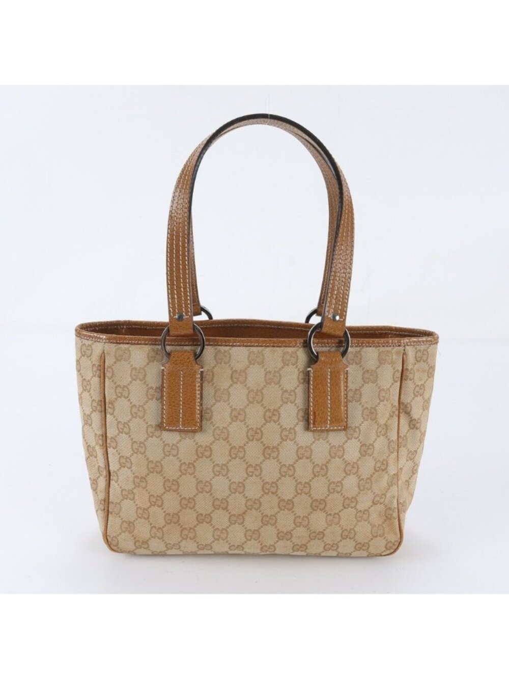 Gucci GG Canvas Leather Tote Bag Shoulder Hand Brown